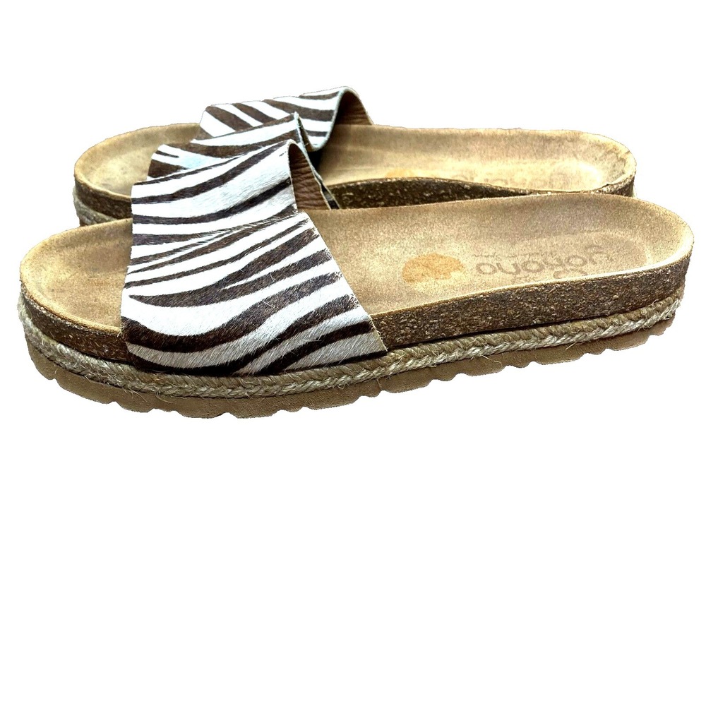 Yokono Sandal Womens 7.5 Brown White Zebra Print Leather Calf Hair Slide Slip On